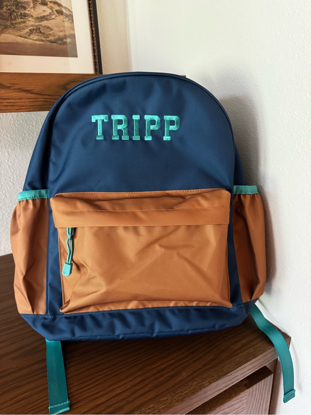 Crate&Barrel Navy, Tan and Teal Kids Backpack